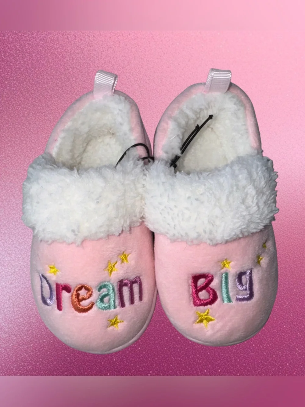 Pink 'Dream Big' Plush Baby/Toddler Booties Slippers